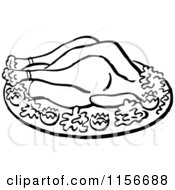 Clipart Of A Black And White Retro Roasted Chicken Royalty Free Vector Clipart