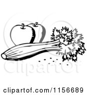 Poster, Art Print Of Black And White Retro Celery And Apples