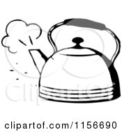 Poster, Art Print Of Black And White Retro Steaming Tea Pot