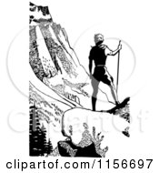 Poster, Art Print Of Black And White Retro Male Hiker In Mountains