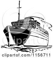 Clipart Of A Black And White Retro Ship Royalty Free Vector Clipart
