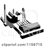 Clipart Of A Black And White Retro Factory Royalty Free Vector Clipart
