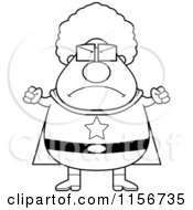 Cartoon Clipart Of A Black And White Mad Plump Super Granny Vector Outlined Coloring Page