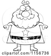 Cartoon Clipart Of A Black And White Plump Old Super Hero Vector Outlined Coloring Page