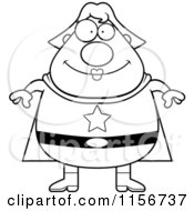 Cartoon Clipart Of A Black And White Chubby Super Woman Vector Outlined Coloring Page