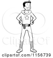 Cartoon Clipart Of A Black And White Super Hero Standing Vector Outlined Coloring Page
