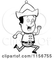 Cartoon Clipart Of A Black And White Christmas Elf Boy Running Vector Outlined Coloring Page
