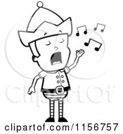 Cartoon Clipart Of A Black And White Christmas Elf Man Singing Vector Outlined Coloring Page