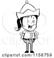 Cartoon Clipart Of A Black And White Happy Female Elf Standing With Her Hands On Her Hips Vector Outlined Coloring Page