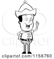 Cartoon Clipart Of A Black And White Christmas Elf Man With An Idea Vector Outlined Coloring Page