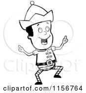 Cartoon Clipart Of A Black And White Happy Male Elf Dancing Vector Outlined Coloring Page