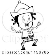 Cartoon Clipart Of A Black And White Cute Little Girl Elf Dancing Vector Outlined Coloring Page