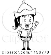 Cartoon Clipart Of A Black And White Waving Elf Girl Vector Outlined Coloring Page