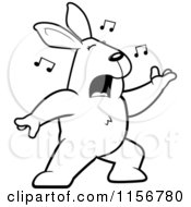 Cartoon Clipart Of A Black And White Rabbit Singing And Lunging Forward Vector Outlined Coloring Page