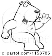 Cartoon Clipart Of A Black And White Sitting And Waving Groundhog Vector Outlined Coloring Page