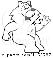 Cartoon Clipart Of A Black And White Friendly Raccoon Sitting And Waving Vector Outlined Coloring Page