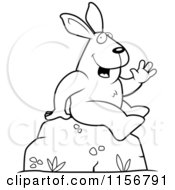 Cartoon Clipart Of A Black And White Rabbit Sitting And Waving Vector Outlined Coloring Page