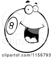 Cartoon Clipart Of A Black And White Friendly Smiling Eight Ball Vector Outlined Coloring Page