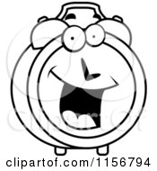 Poster, Art Print Of Black And White Happy Smiling Alarm Clock Character