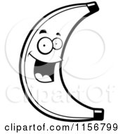 Cartoon Clipart Of A Black And White Happy Banana Character Vector Outlined Coloring Page