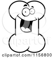 Cartoon Clipart Of A Black And White Happy Smiling Bone Character Vector Outlined Coloring Page