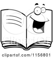 Cartoon Clipart Of A Black And White Happy Smiling Book Vector Outlined Coloring Page