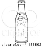 Cartoon Clipart Of A Black And White Goofy Smiling Soda Bottle Vector Outlined Coloring Page