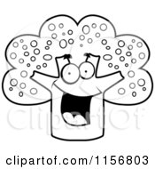 Cartoon Clipart Of A Black And White Happy Smiling Broccoli Vector Outlined Coloring Page