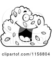 Cartoon Clipart Of A Black And White Happy Smiling Shrub Character Vector Outlined Coloring Page