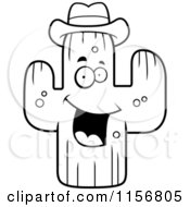Poster, Art Print Of Black And White Happy Cactus Wearing A Hat