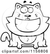 Cartoon Clipart Of A Black And White Happy Smiling Cat Vector Outlined Coloring Page