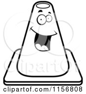 Cartoon Clipart Of A Black And White Happy Construction Cone Smiling Vector Outlined Coloring Page