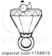 Cartoon Clipart Of A Black And White Diamond Ring Character Vector Outlined Coloring Page
