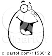 Cartoon Clipart Of A Black And White Happy Smiling Egg Character Vector Outlined Coloring Page