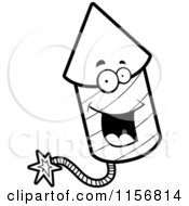 Cartoon Clipart Of A Black And White Happy Firework Character Vector Outlined Coloring Page