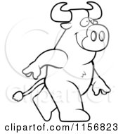 Cartoon Clipart Of A Black And White Bull Walking Upright Vector Outlined Coloring Page