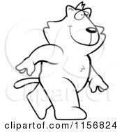 Cartoon Clipart Of A Black And White Cat Walking Upright Vector Outlined Coloring Page
