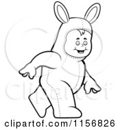 Cartoon Clipart Of A Black And White Toddler Walking In A Rabbit Costume Vector Outlined Coloring Page