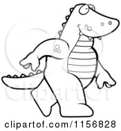 Cartoon Clipart Of A Black And White Alligator Walking Upright Vector Outlined Coloring Page