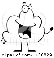 Cartoon Clipart Of A Black And White Happy Cloud Character Waving Vector Outlined Coloring Page