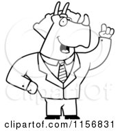 Cartoon Clipart Of A Black And White Business Triceratops With An Idea Vector Outlined Coloring Page