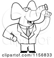 Cartoon Clipart Of A Black And White Talking Elephant In A Suit Vector Outlined Coloring Page by Cory Thoman