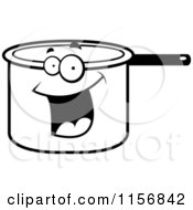 Cartoon Clipart Of A Black And White Happy Smiling Pot Character Vector Outlined Coloring Page