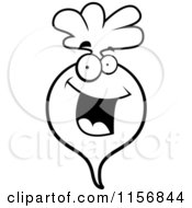 Cartoon Clipart Of A Black And White Happy Radish Character Vector Outlined Coloring Page