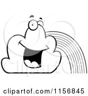 Cartoon Clipart Of A Black And White Happy Rainbow With Two Clouds Vector Outlined Coloring Page by Cory Thoman