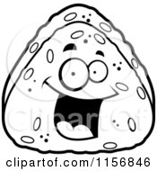 Cartoon Clipart Of A Black And White Grinning Rice Ball Vector Outlined Coloring Page