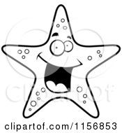 Cartoon Clipart Of A Black And White Happy Starfish Vector Outlined Coloring Page by Cory Thoman