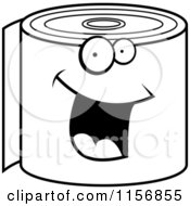 Cartoon Clipart Of A Black And White Happy Smiling Toilet Paper Roll Vector Outlined Coloring Page