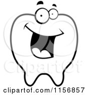 Cartoon Clipart Of A Black And White Happy Tooth Character Vector Outlined Coloring Page by Cory Thoman