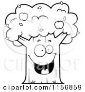 Cartoon Clipart Of A Black And White Happy Apple Tree Vector Outlined Coloring Page